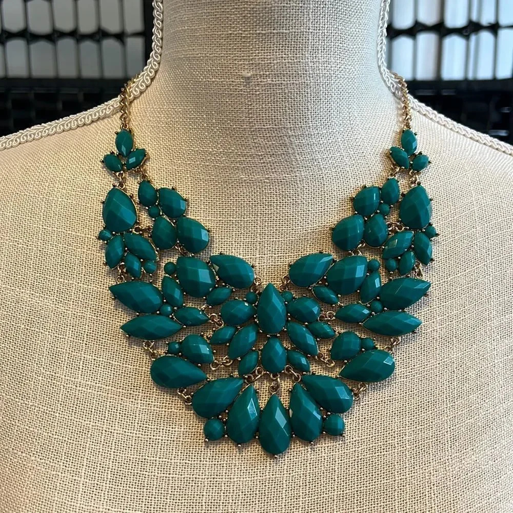 Turquoise Teardrop Beaded Statement Necklace gold plated adjustable